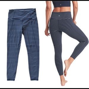Athleta Navy & White Striped Salutation 7/8 Active  Leggings (Small)